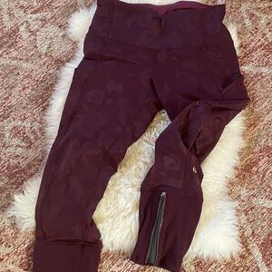 Eggplant High-Waisted Leggings with Zipper Detail